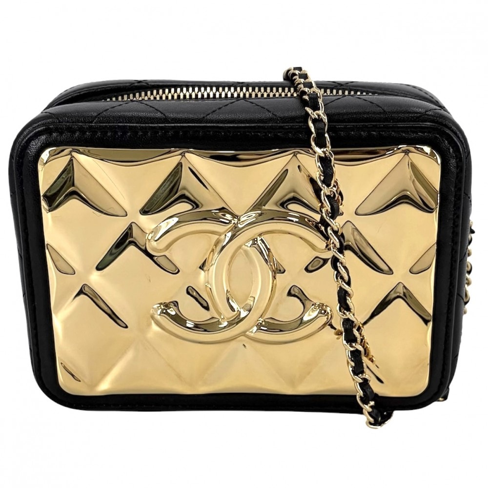 CHANEL シャネル ショルダーバッグ マトラッセ チェーン バニティバッグ 肩掛け 小さめ ラムスキン    ブラック 黒 ゴールド金具 レディース【中古品】