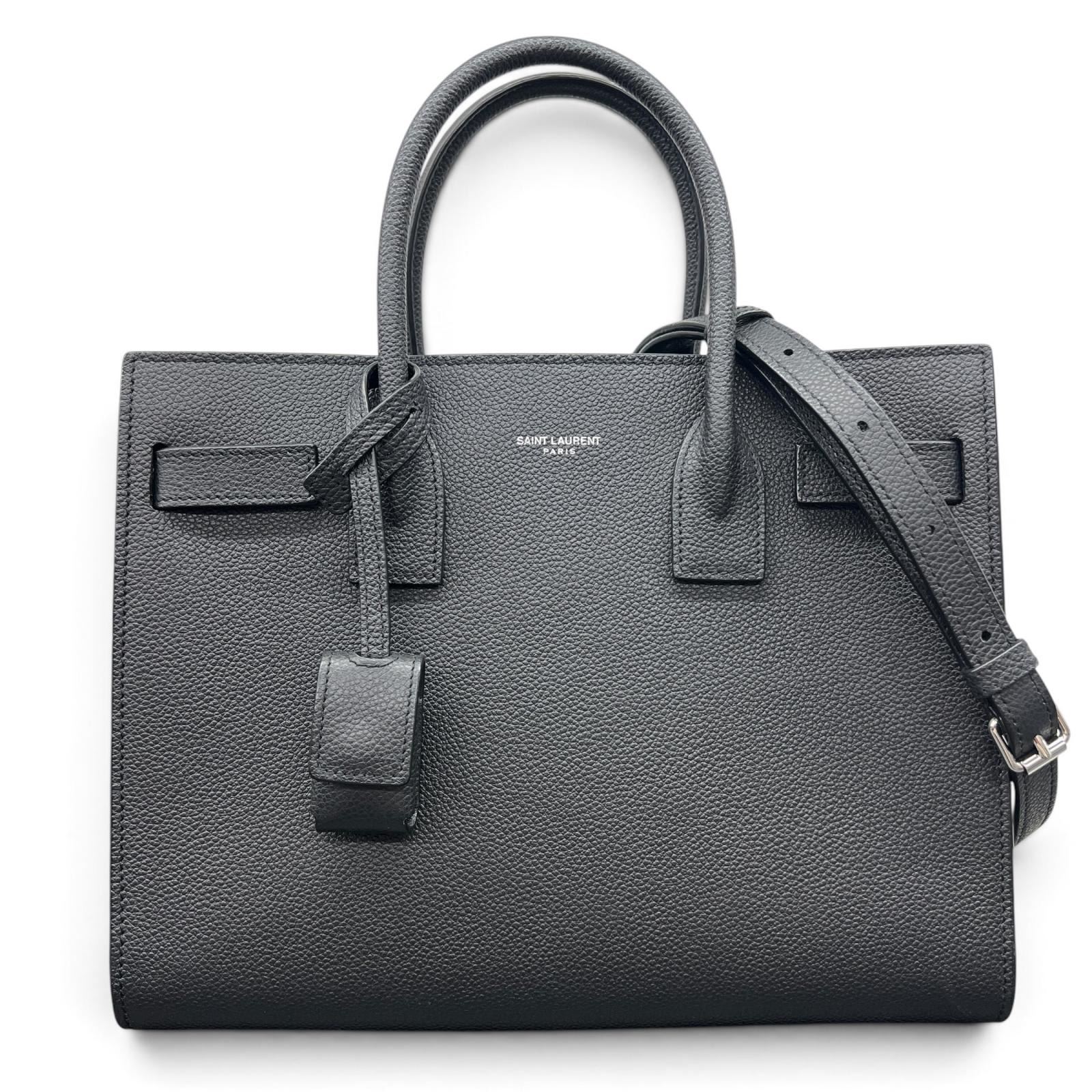 SAINT LAURENT 極美品 サンローラン サック ド ジュール ベイビー 2way ハンドバッグ ショルダーバッグ 421863 レザー ブラック シルバー金具 トートバッグ Aランク 鑑定済 中古 サンローランバッグ