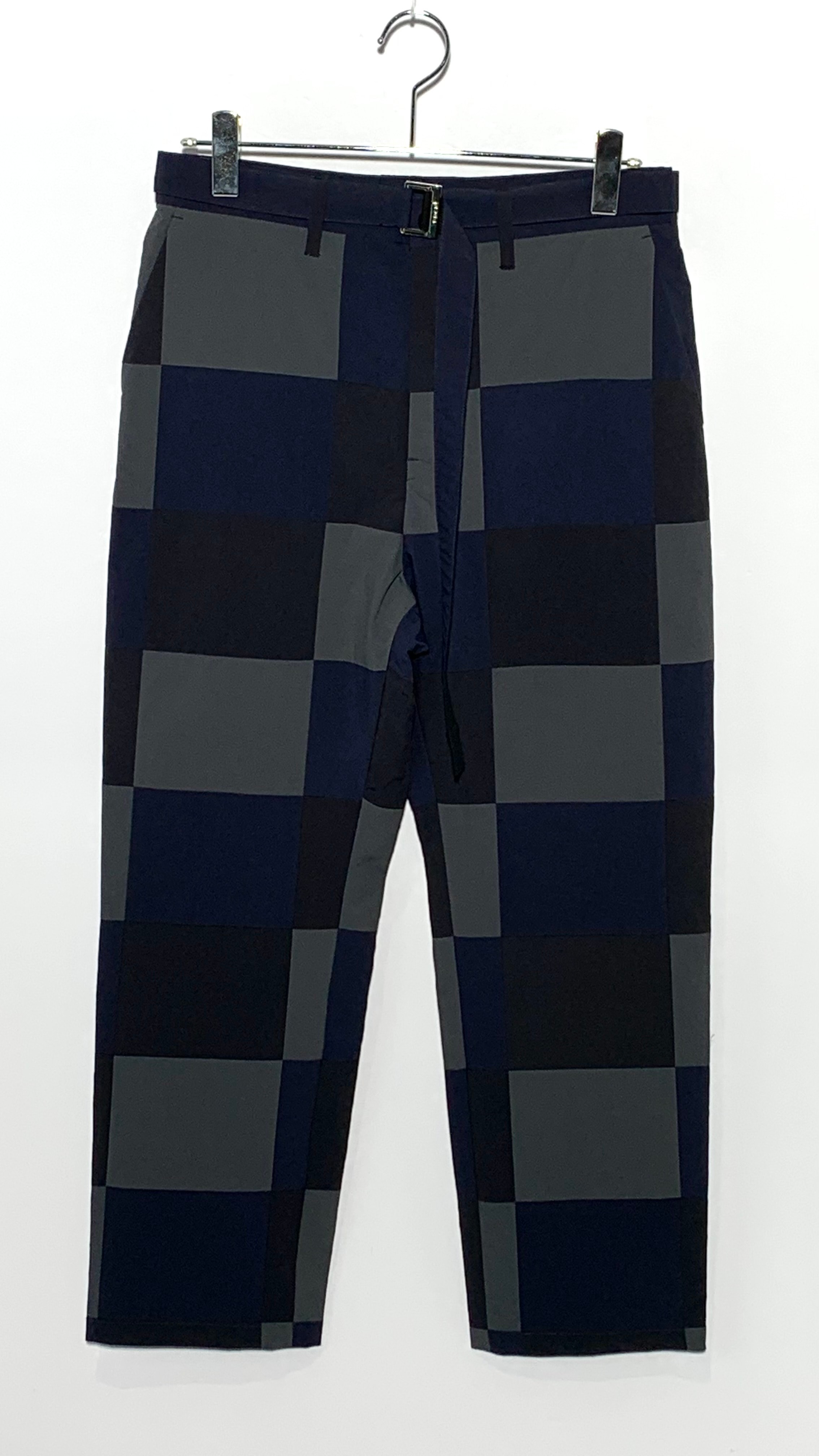 Sacai Men's Checkerboard-Print Cotton Chino Trousers "Nevy/khaki"