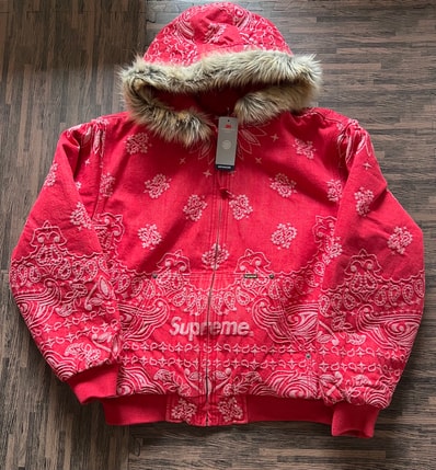Supreme Bandana Jacquard Denim Hooded Work Jacket "Red"