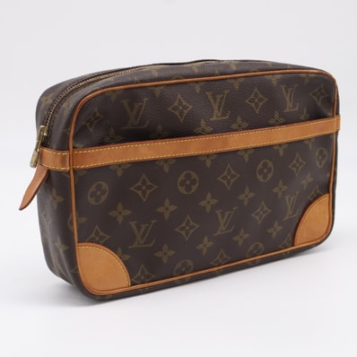 LOUIS VUITTON ルイ・ヴィトン モノグラム コンピエーニュ28 M51845 セカンドバッグ ブラウン ベージュ コーティングキャンバス レザー メンズ