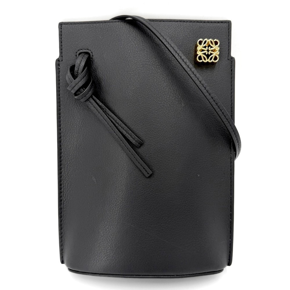 LOEWE ロエベ ショルダーバッグ アナグラム ダイスポケット ミニバッグ ショルダーポーチ 肩掛け 斜め掛け C630R12X01 レザー    ブラック 黒 ゴールド金具 レディース【中古品】