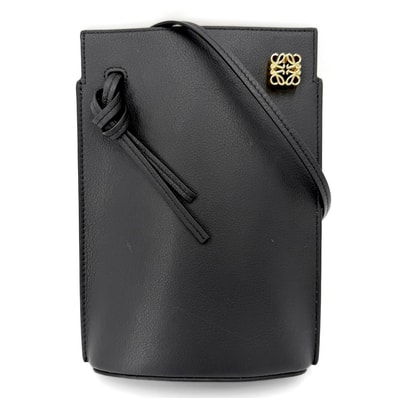 LOEWE ロエベ ショルダーバッグ アナグラム ダイスポケット ミニバッグ ショルダーポーチ 肩掛け 斜め掛け C630R12X01 レザー ブラック 黒 ゴールド金具 レディース【中古品】