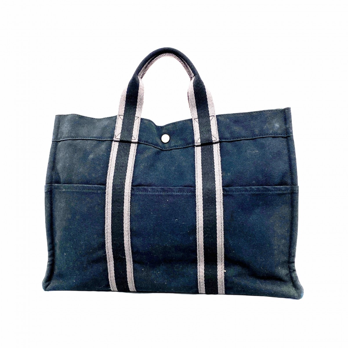 【6dd4725-k】エルメス トートバッグ フールトゥMM キャンバス ブラック シルバー金具【中古】メンズ レディース ユニセックス