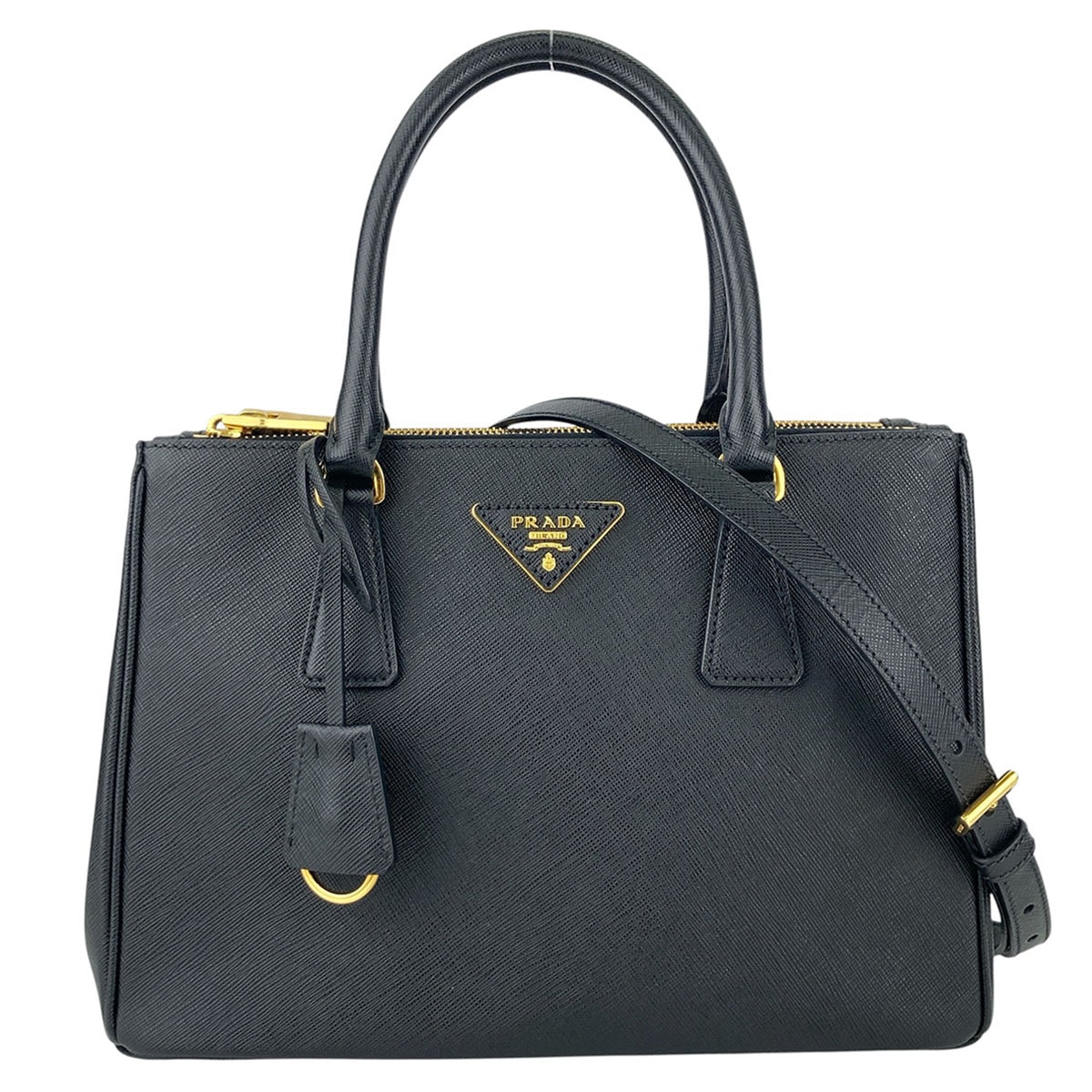 PRADA プラダ ガレリア  ミディアム 2WAY ハンドバッグ トライアングルロゴ  ショルダーバッグ 1BA863 サフィアーノ ブラック ゴールド金具  レディース【中古】