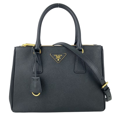 PRADA プラダ ガレリア ミディアム 2WAY ハンドバッグ トライアングルロゴ ショルダーバッグ 1BA863 サフィアーノ ブラック ゴールド金具 レディース【中古】