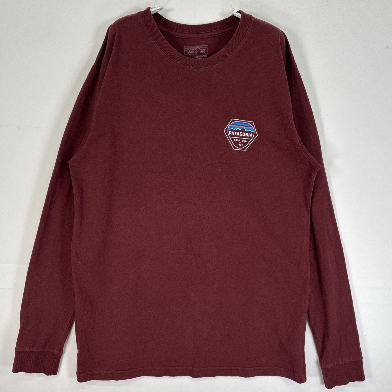 古着 パタゴニア patagonia 長袖Tシャツ 両面 ラバープリント クルーネック M  ワインレッド メンズ