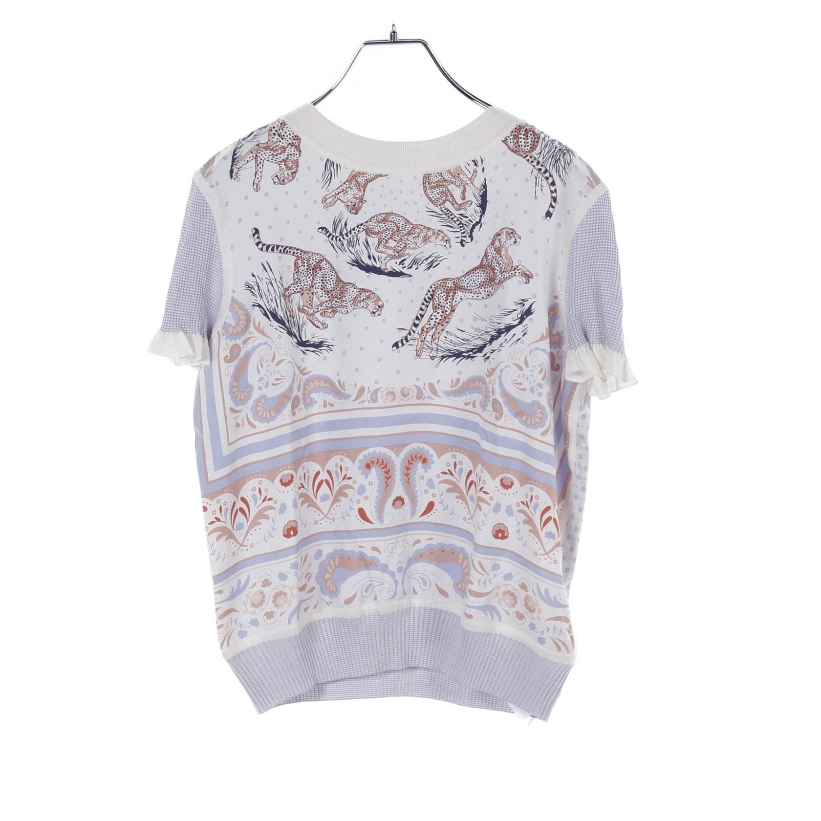 エルメス HERMES ツイルレーヌ guepard et palmettes ニット 衣料品 トップス シルク シルク レディース アイボリー系 / ブルー系 / マルチカラー 【中古】