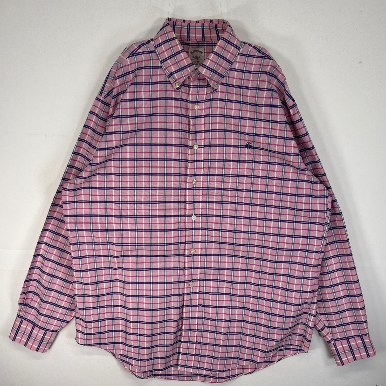 古着 ブルックスブラザーズ Brooks Brothers 長袖シャツ チェック ロゴ 刺繍 REGULAR FIT L  ピンク系 マルチカラー メンズ