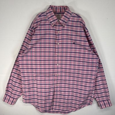 古着 ブルックスブラザーズ Brooks Brothers 長袖シャツ チェック ロゴ 刺繍 REGULAR FIT L ピンク系 マルチカラー メンズ