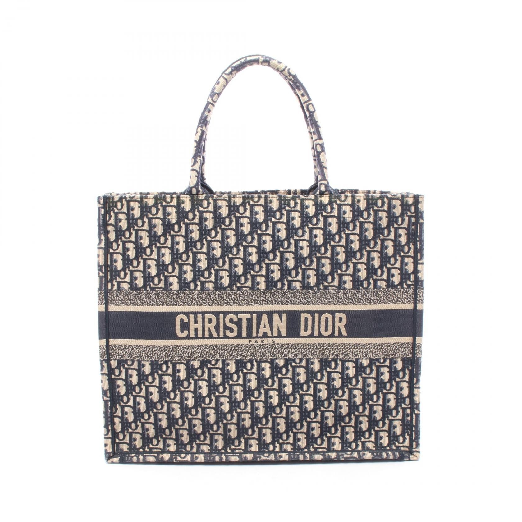 ディオール Dior BOOK TOTE ブックトート ラージ オブリーク トートバッグ バッグ キャンバス レディース ネイビー系 / ベージュ系 【中古】