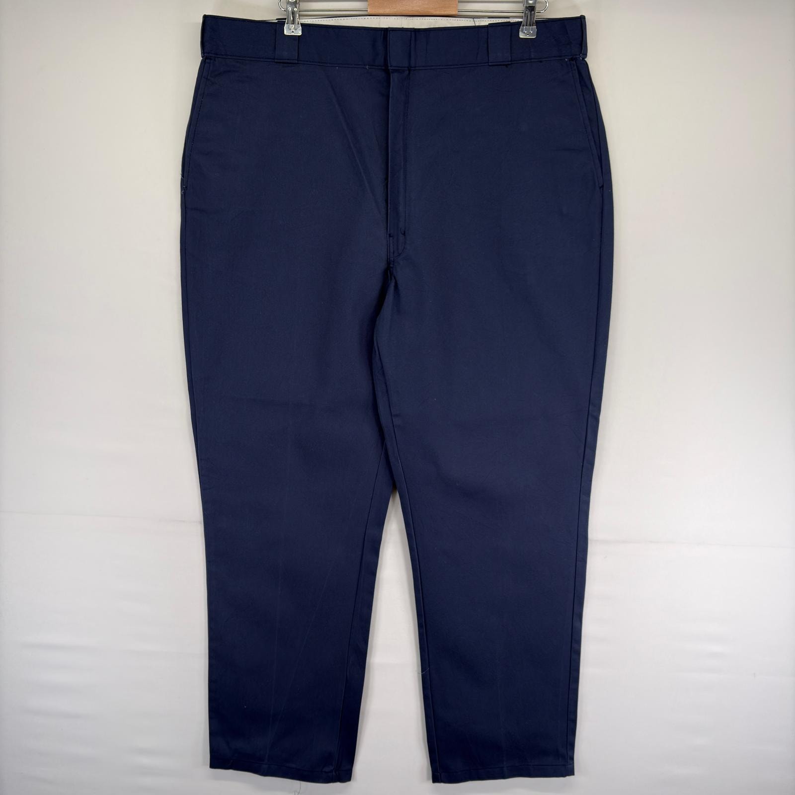 古着 ディッキーズ Dickies パンツ チノパン スラックス ワーク ストレート ワンポイントロゴ ジップ W42 L34  ネイビー系 メンズ