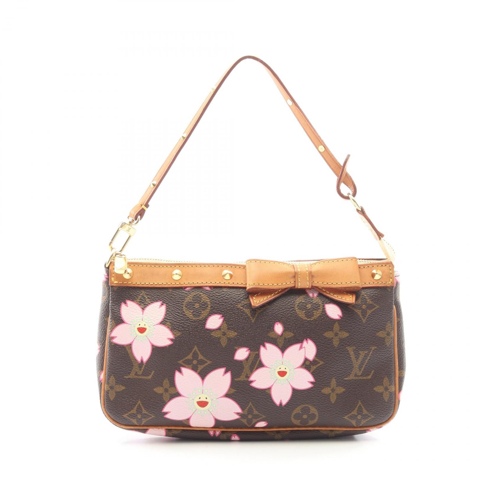 ルイ・ヴィトン LOUIS VUITTON ポシェット アクセソワール モノグラム チェリーブロッサム ハンドバッグ バッグ PVCコーティングキャンバス レザー ピンク レディース ブラウン系 / ピンク系 M92006 【中古】