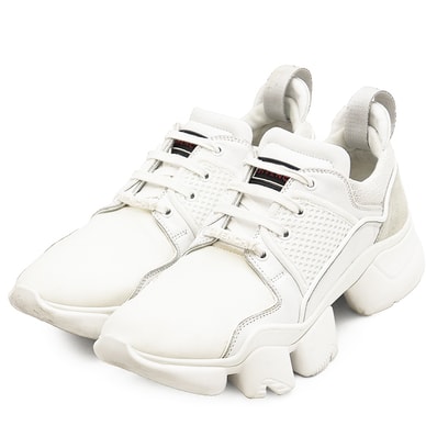 【SALE】GIVENCHY ジバンシィ スニーカー JAW サイズ 44 メンズ 2019年製 ロゴ ラバーパッチ レザー x メッシュ スウェード テクニカルファブリック チャンキーソール 厚底 シューズ 靴 オフホワイト 白 イタリア製