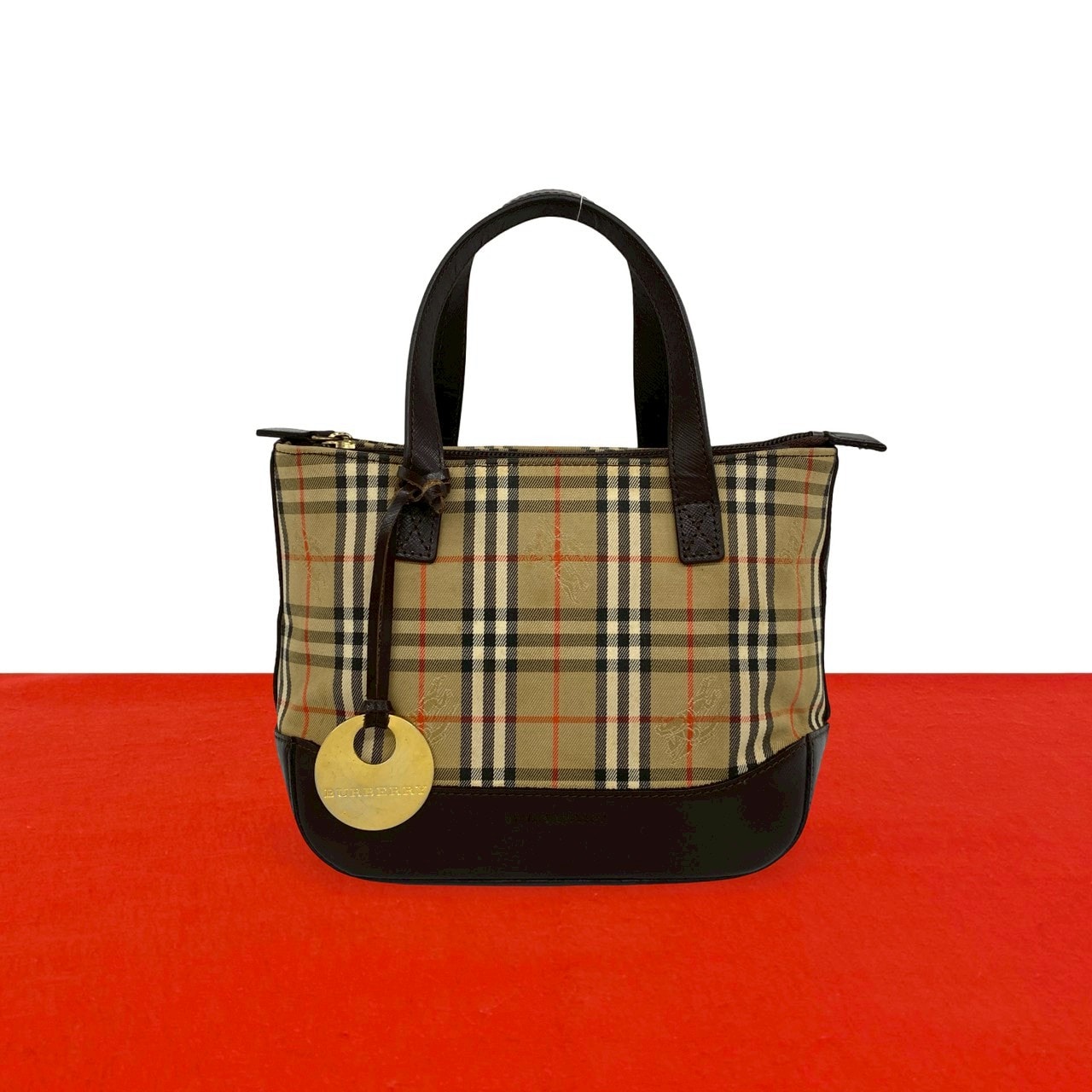 BURBERRY バーバリー ノバチェック 柄 キャンバス レザー ハンドバッグ ベージュ
92147