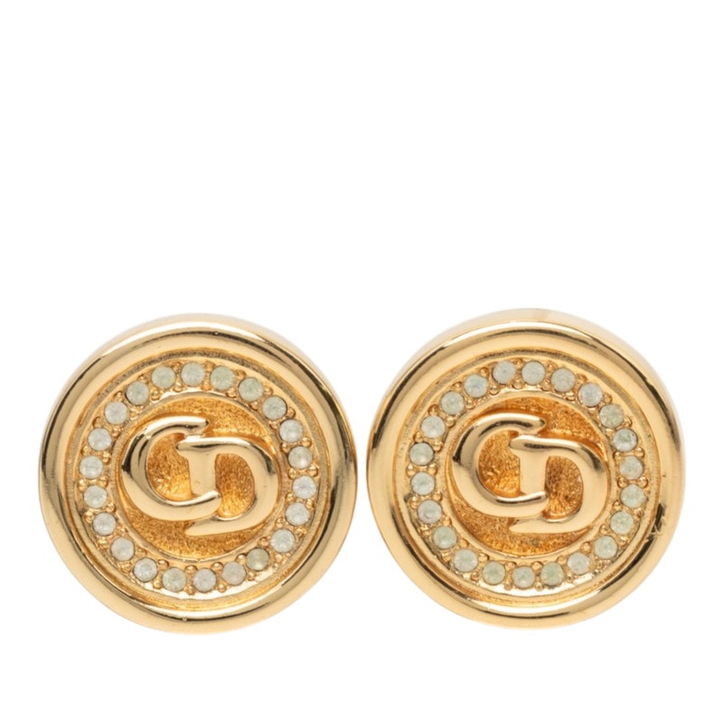 ディオール CDロゴ イヤリング ゴールド メッキ ラインストーン レディース Dior 中古