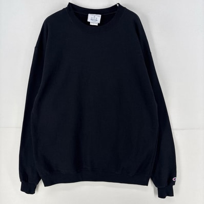 古着 チャンピオン Champion スウェット プルオーバー クルーネック 目無し トレーナー 大きいサイズ XL ブラック 無地 メンズ