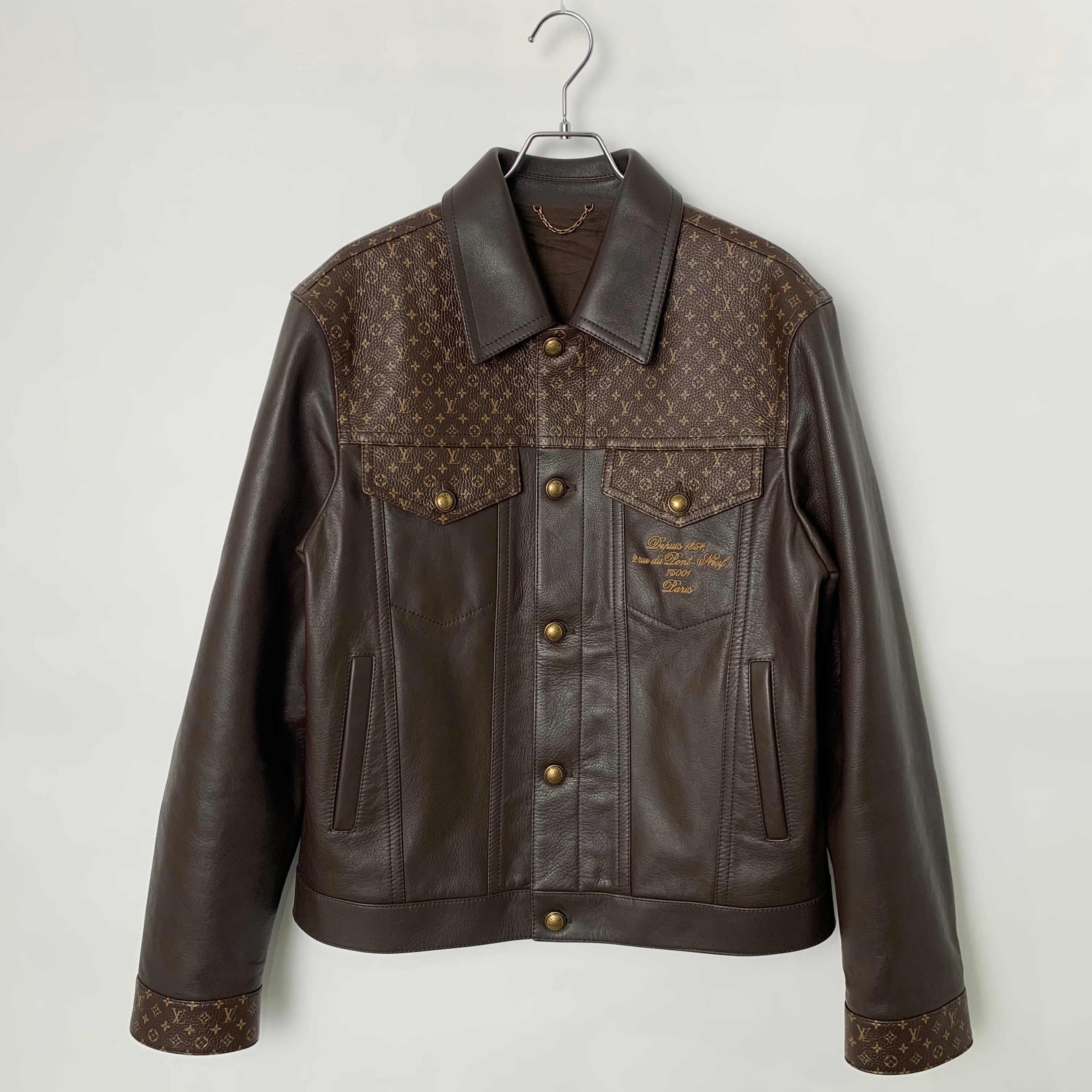Louis Vuitton Embellished Leather Trucker Jacket "Dark Brown"