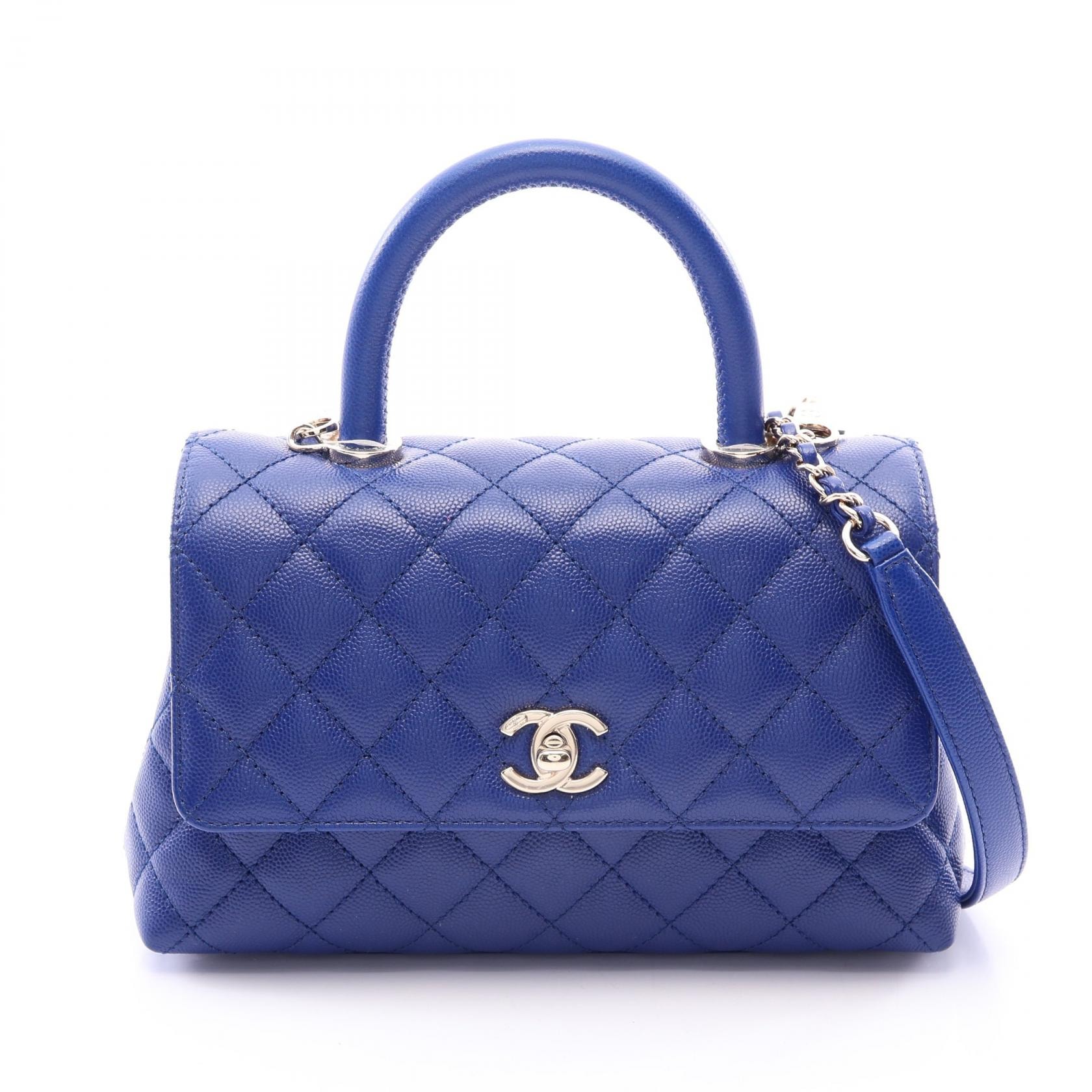 シャネル CHANEL ココハンドル フラップ マトラッセ 2WAY ハンドバッグ バッグ キャビアスキン(グレインドカーフ) レディース ブルー系 A92990 【中古】