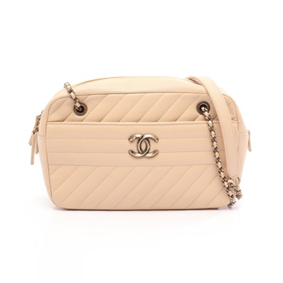 シャネル CHANEL バイアスステッチ アンティークゴールド金具 ショルダーバッグ バッグ レザー レディース ベージュ系 【中古】