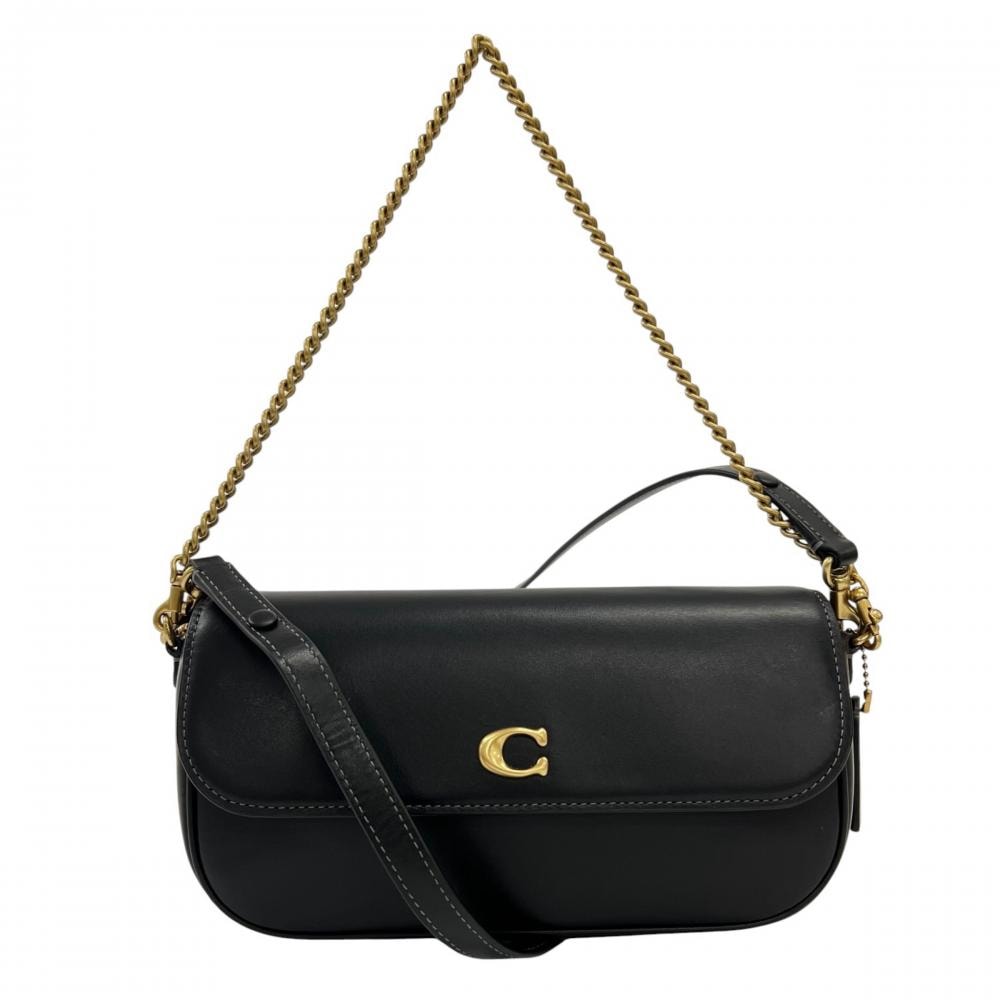 COACH コーチ ショルダーバッグ チェーン 斜め掛け CAN90 レザー ブラック 黒 ゴールド金具 レディース【中古品】
