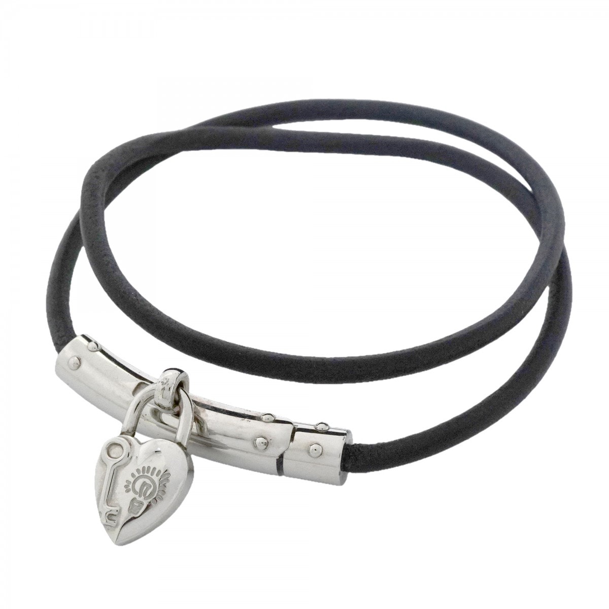 ★SALE【6jgb0038】エルメス ブレスレット チョーカー ヴィヴィリデ/ファンタジーハート メタル レザー シルバー ブラック【中古】レディース