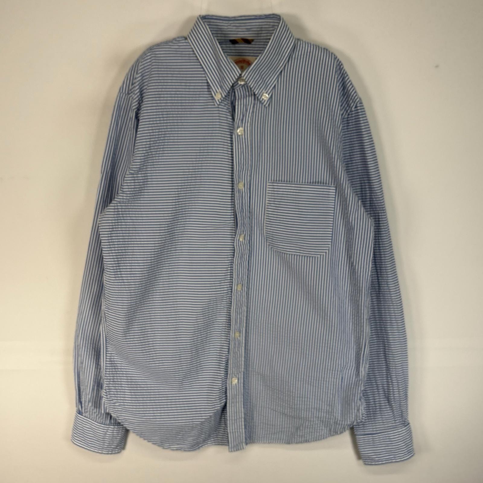 古着 ブルックスブラザーズ Brooks Brothers シアサッカー 長袖シャツ 胸ポケ ボタンダウン S ブルー系 ストライプ メンズ