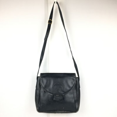 90s/Vintage★BURBERRYS/バーバリー★レザー ショルダーバッグ ダークネイビー/紺 内側チェック柄 訳特価 LEATHER BAG 管NO.YB5-74