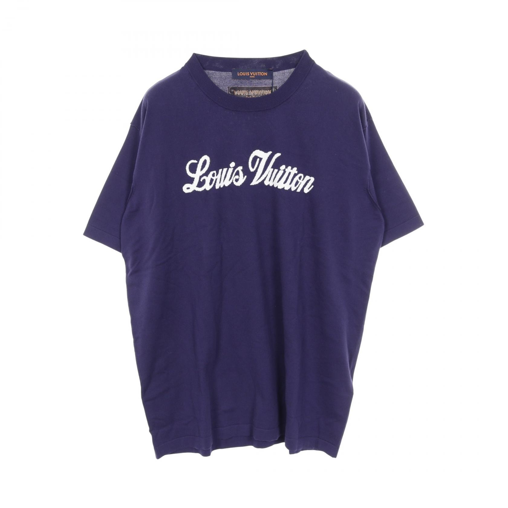 ルイ・ヴィトン LOUIS VUITTON グラフィックロゴニットTシャツ ニット 衣料品 トップス コットン メンズ ネイビー系 / ホワイト系 【中古】