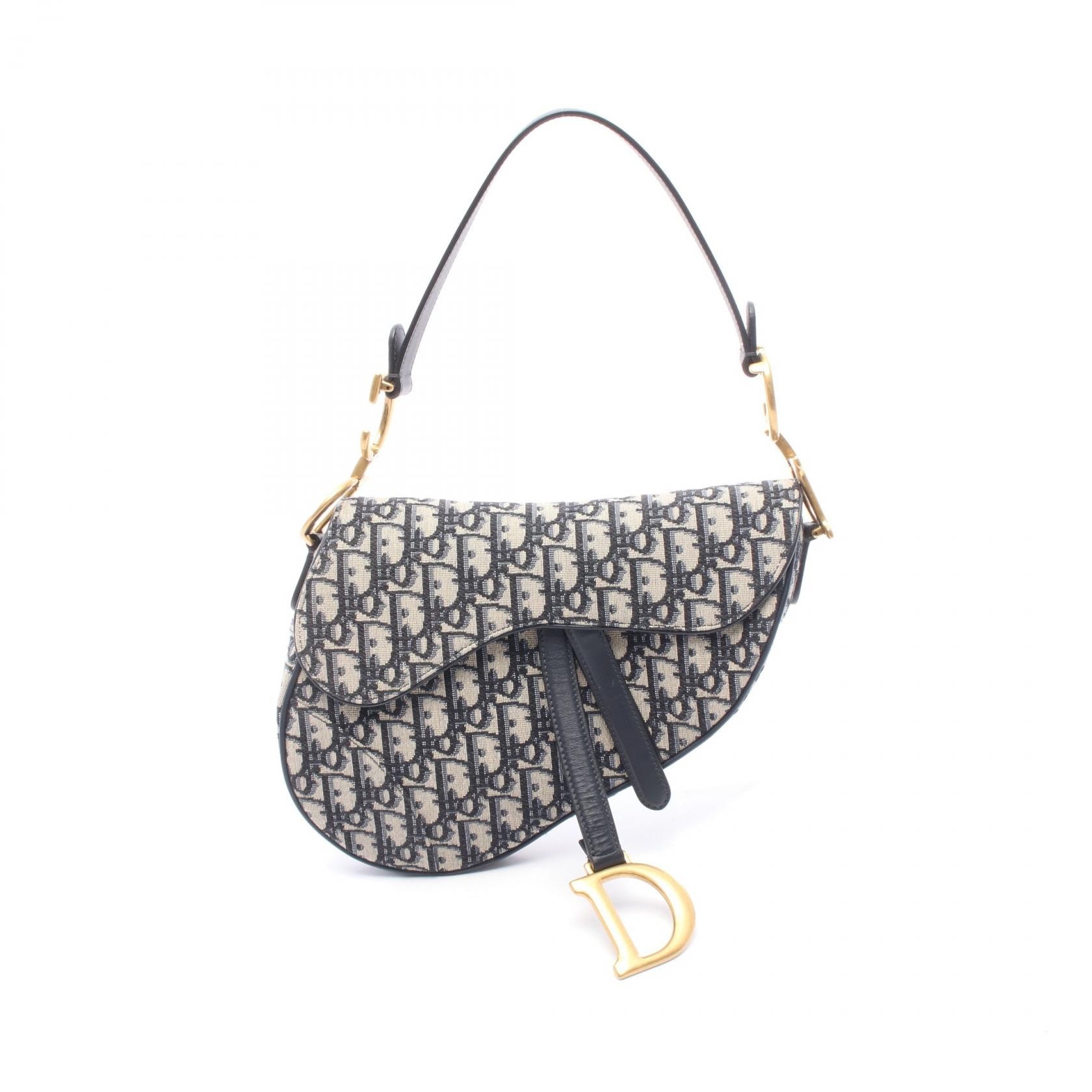 ディオール Dior SADDLE サドル オブリーク ハンドバッグ バッグ キャンバス レザー レディース ネイビー系 / ベージュ系 M0446CTZQ-M928 【中古】
