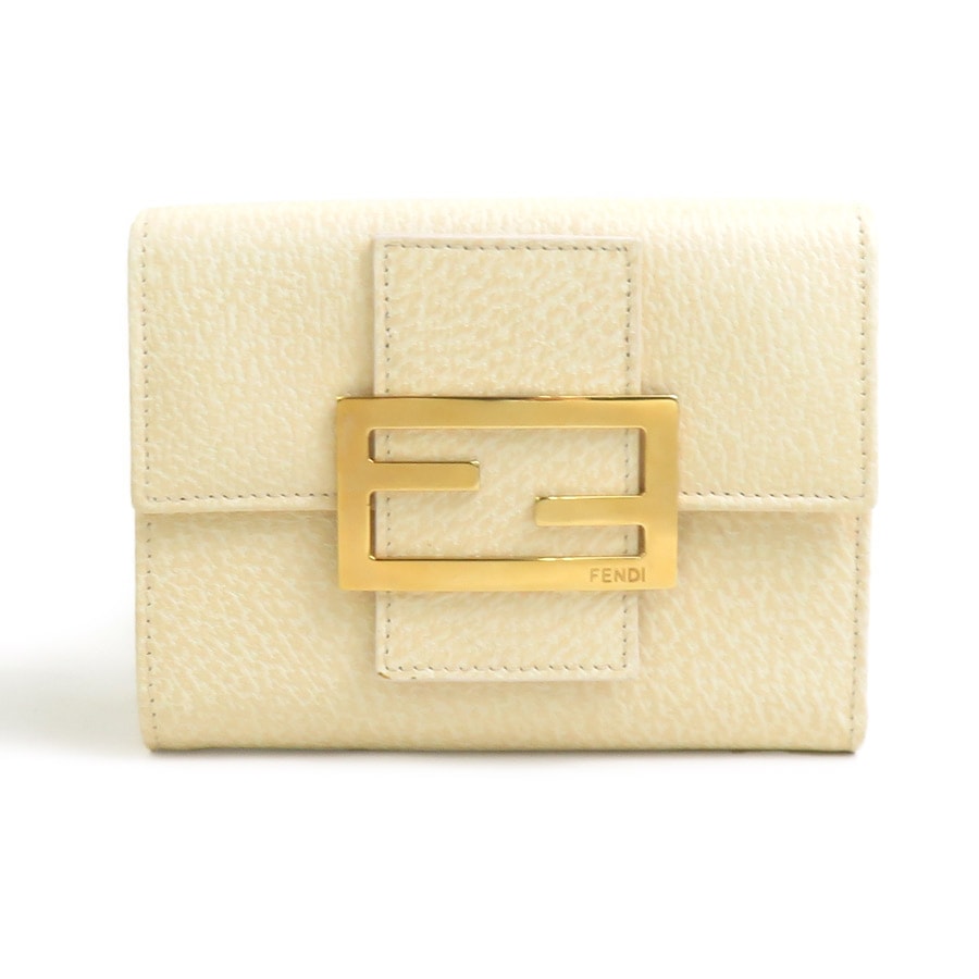 フェンディ FENDI 三つ折り財布 レザー ベージュ ゴールド レディース【中古】 e62004i