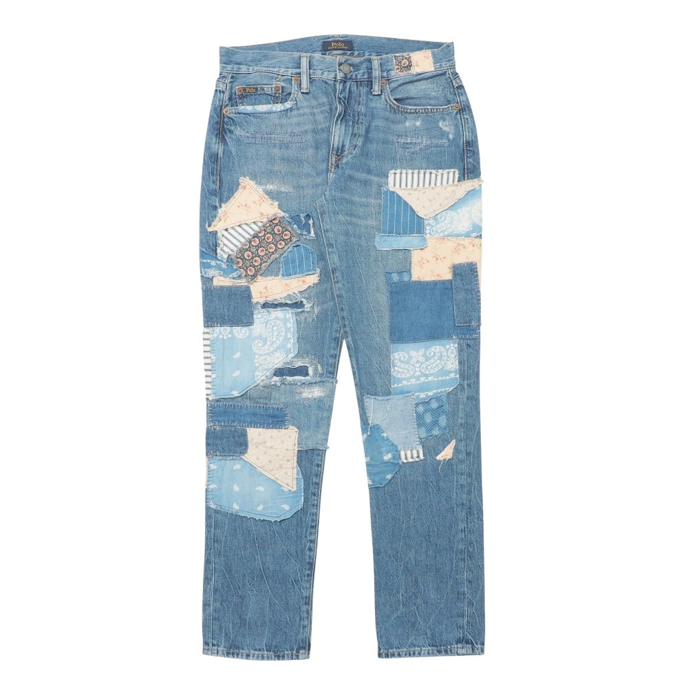 ■美品■POLO RALPH LAUREN ポロ・ラルフローレン デニムパンツ サイズ25R パッチワーク ペイズリー テーパード ブランド古着【中古】20250714/RA5479