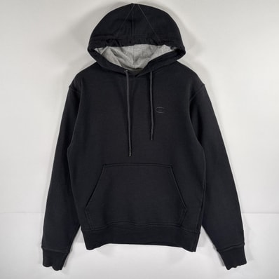 古着 チャンピオン Champion パーカー プルオーバー フーディ スウェット ワンポイントロゴ刺繍 S ブラック メンズ