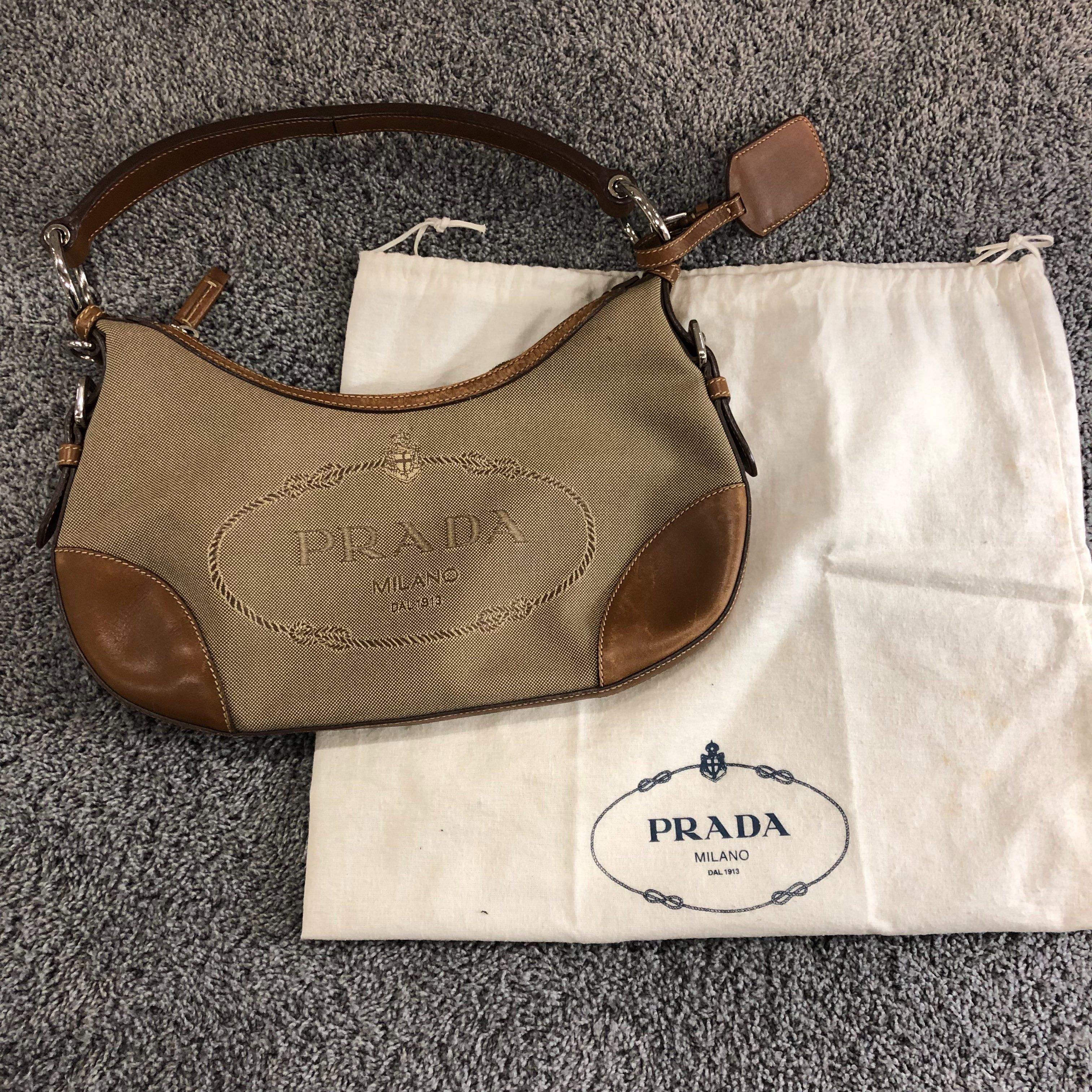 PRADA Logo Jacquard Semi Shoulder Bag "Brown"