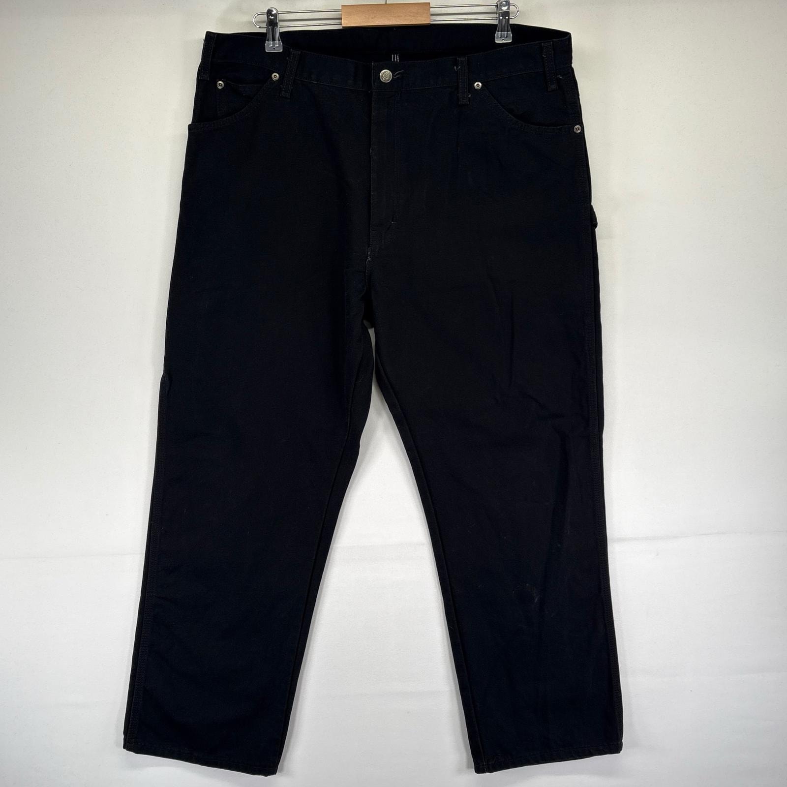 古着 ディッキーズ Dickies ダック パンツ ワークパンツ ジッパーフライ 大きいサイズ ワンポイントロゴ W40×L30  ブラック系 メンズ