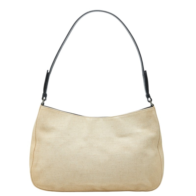 プラダ 三角ロゴプレート ワンショルダーバッグ ベージュ キャンバス レザー レディース PRADA 【中古】