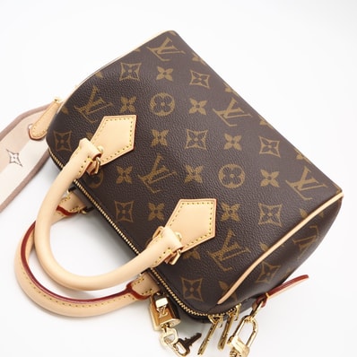 極美品 LOUIS VUITTON ルイ・ヴィトン モノグラム スピーディ バンドリエール20 M46222 2wayハンドバッグ ブラウン ベージュ コーティングキャンバス レザー レディース