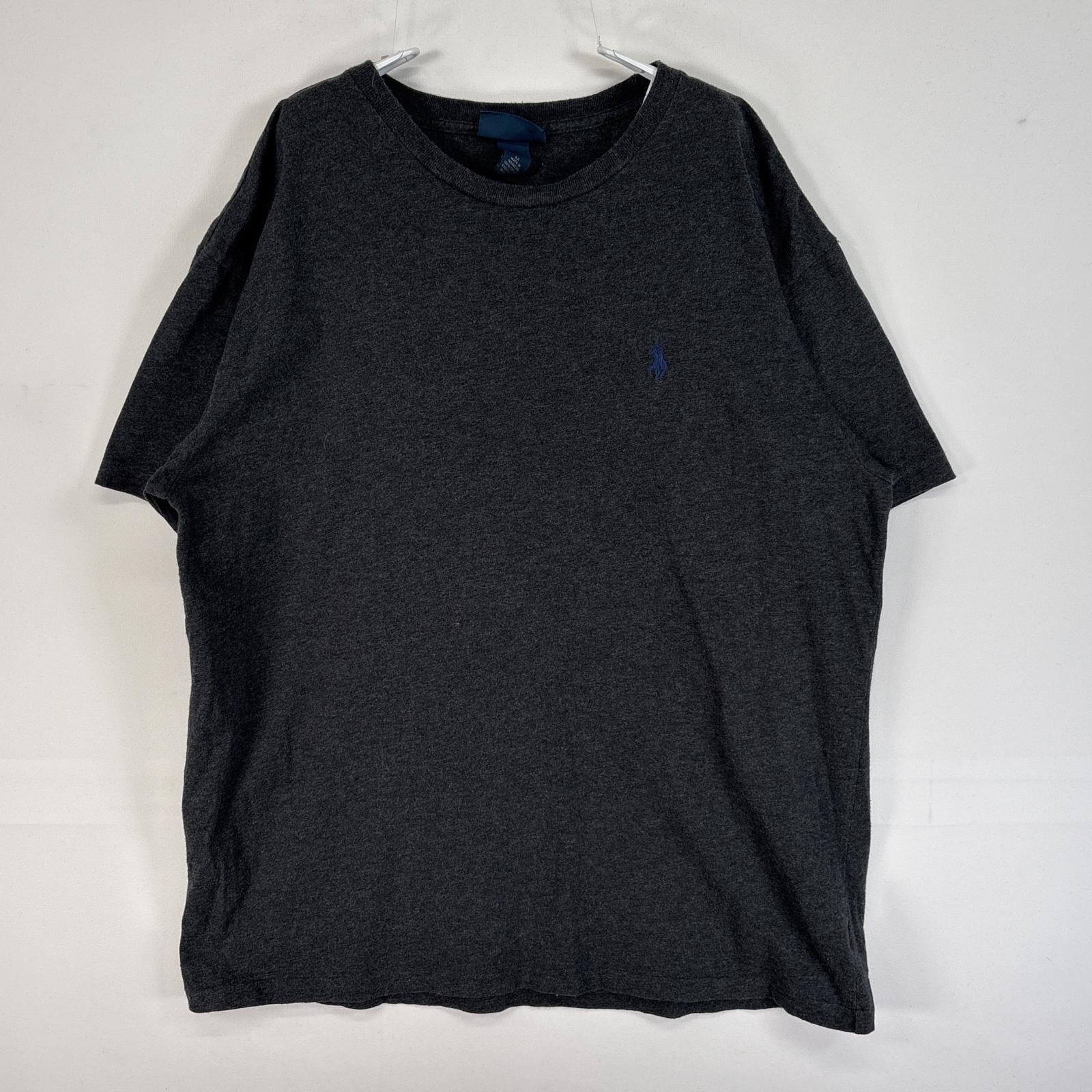 古着 90's/90年代 ポロバイラルフローレン Polo by Ralph Lauren 半袖Tシャツ ロゴ 刺繍 クルーネック シングルステッチ M  グレー 無地 メンズ