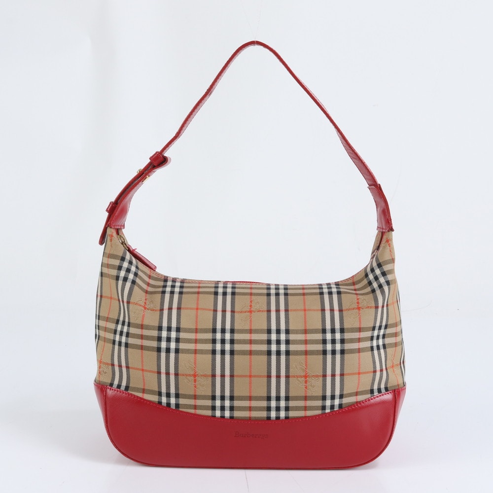 ■極美品 バーバリー ノバ チェックレッドショルダーバッグ