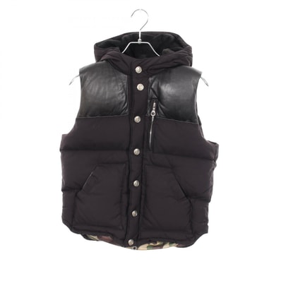 マスターマインドジャパン mastermind JAPAN 10AW evermore期 レザー切替 スカルボタン フーデッド ダウンベスト 衣料品 アウター ナイロン メンズ ブラック系 【中古】
