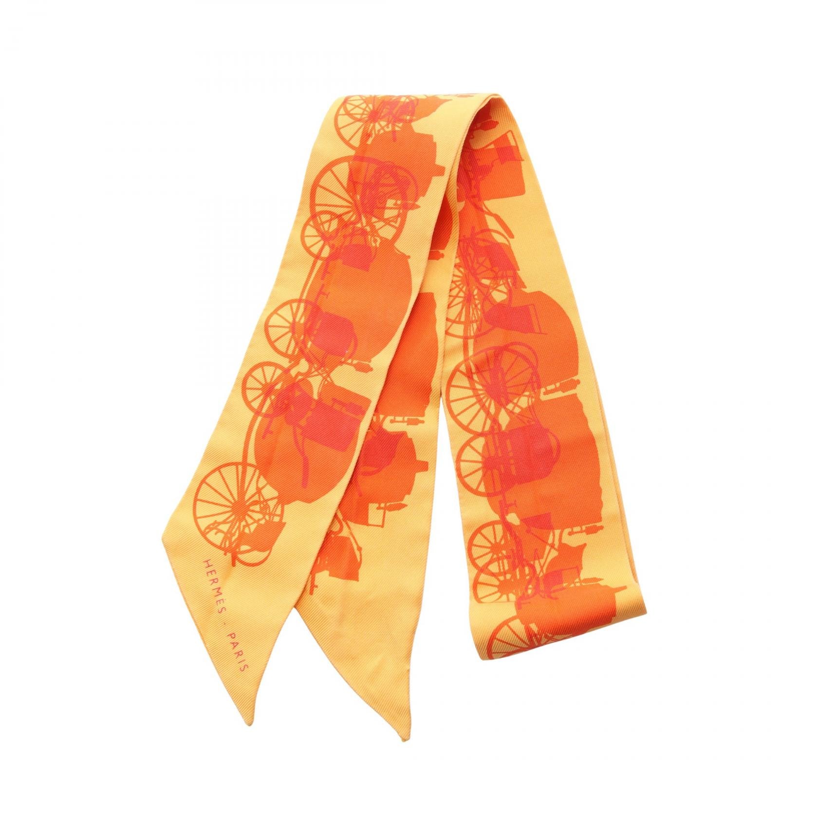 エルメス HERMES ツイリー Rayons X リボン スカーフ 衣料品 シルク シルク オレンジ レディース オレンジ系 / イエロー系 【中古】