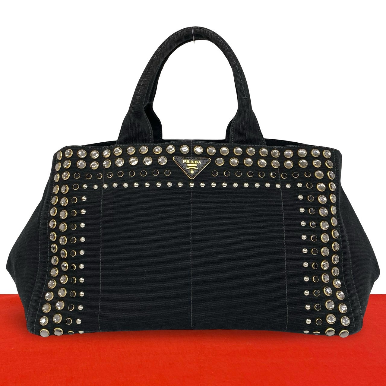 PRADA プラダ カナパ 三角ロゴ 金具 キャンバス トートバッグ ブラック
72649