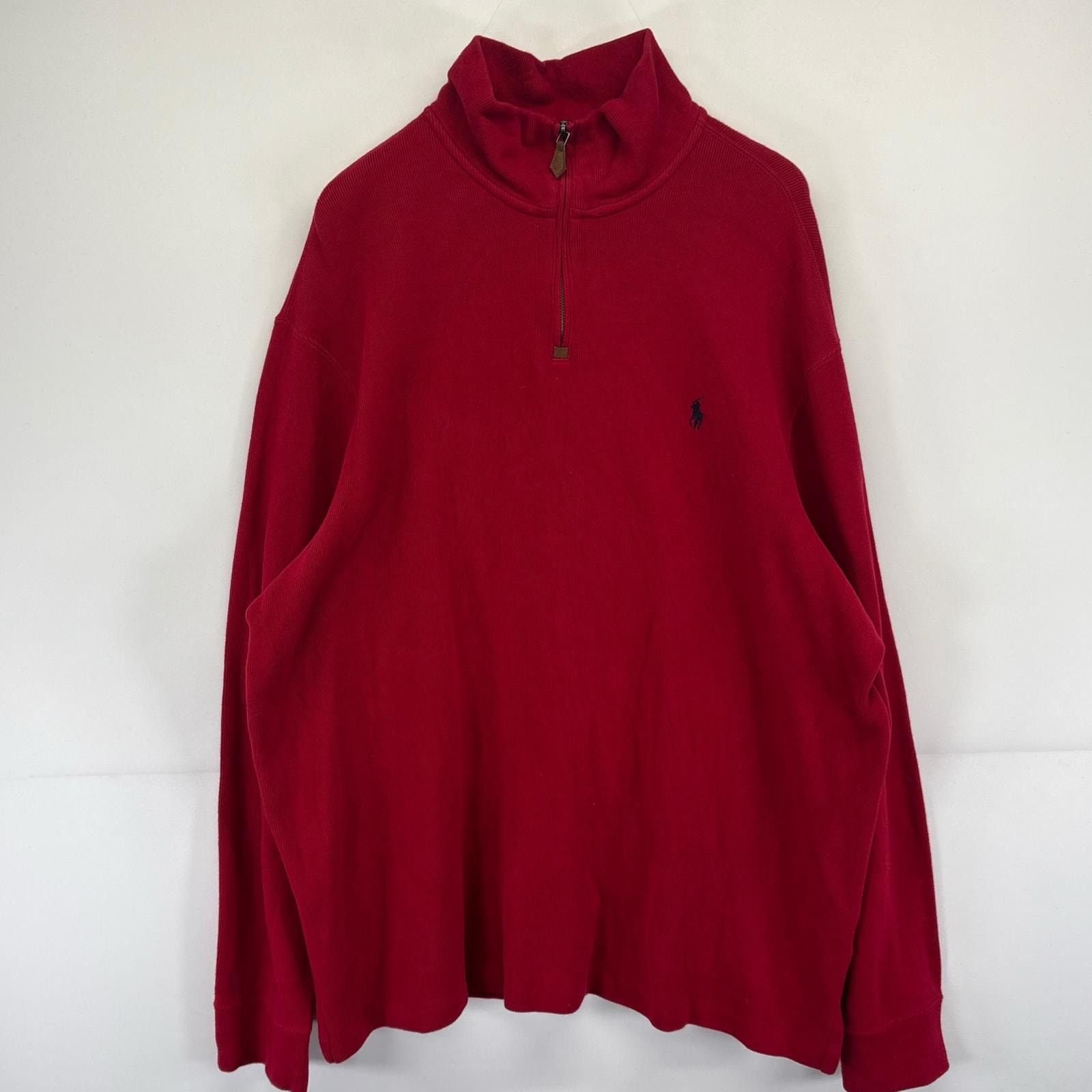 古着 ポロバイラルフローレン Polo by Ralph Lauren ニット ハーフジップ トレーナー ワンポイントロゴ スウェット 14041  レッド系 メンズ