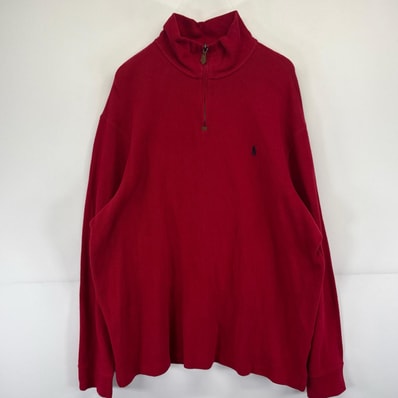 古着 ポロバイラルフローレン Polo by Ralph Lauren ニット ハーフジップ トレーナー ワンポイントロゴ スウェット 14041 レッド系 メンズ
