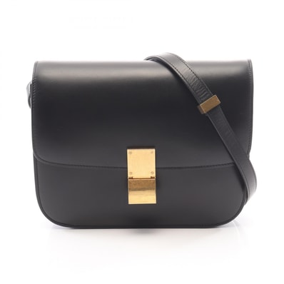 セリーヌ CELINE クラシック ボックス ミディアム ショルダーバッグ バッグ レザー レディース ブラック系 【中古】