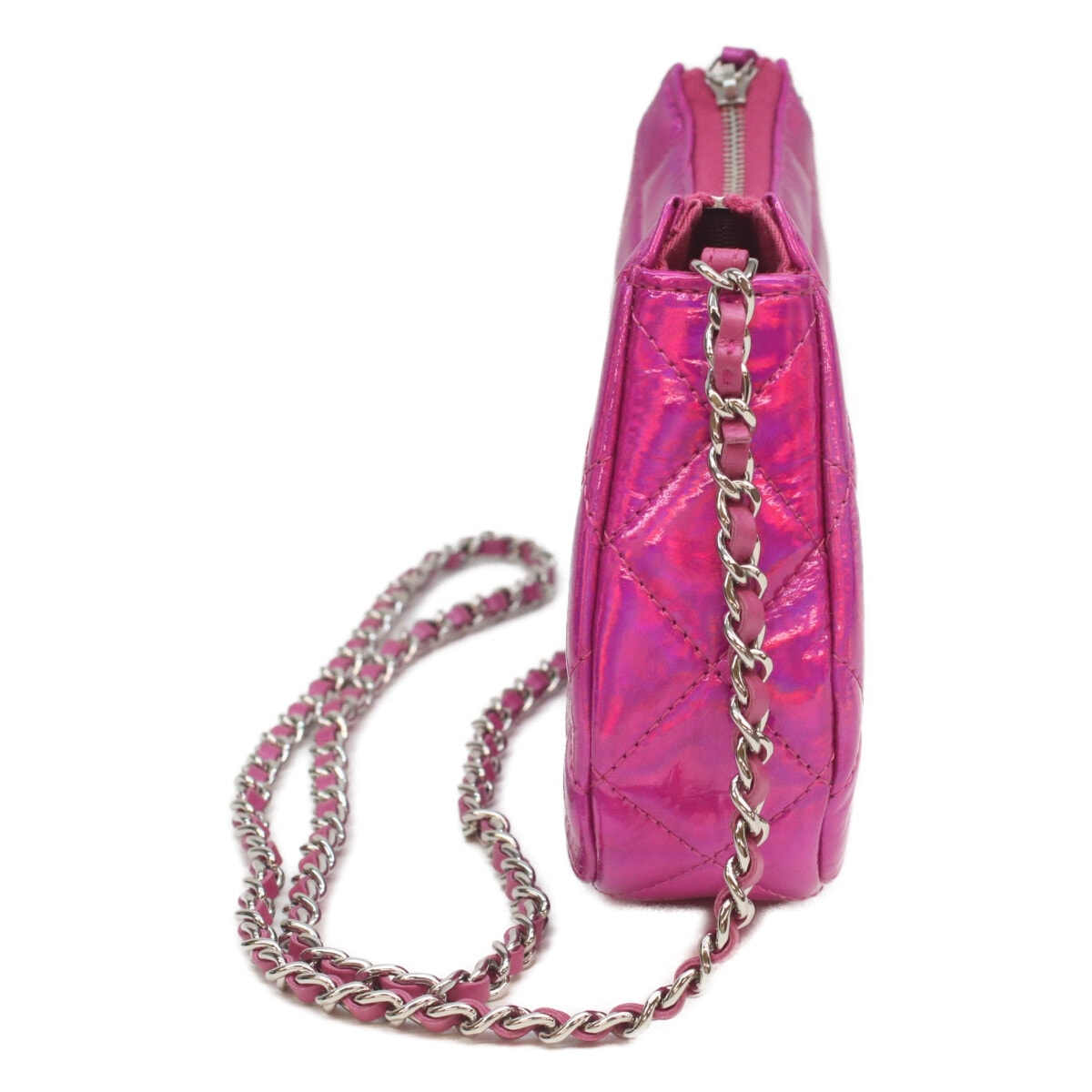 シャネル AP3691 24C ピンク イリディッセント ミラー ゴートスキン シルバー金具 ミニホーボー チェーンショルダークラッチ