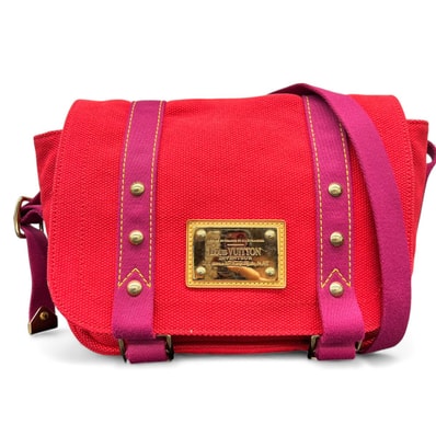 LOUIS VUITTON 希少 美品 ルイヴィトン アンティグア ブザスPM ルージュ ショルダーバッグ M40040 キャンバス FL0045 レッド パープル メッセンジャーバッグ Y2K ヴィトン ABランク 鑑定済 中古 ヴィトンバッグ
