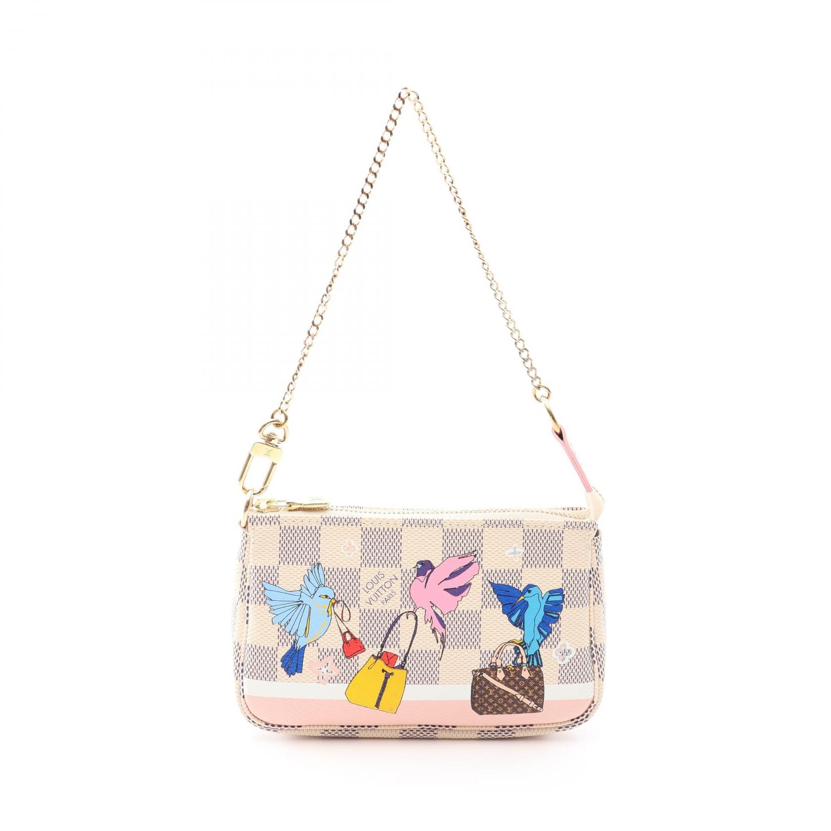 ルイ・ヴィトン LOUIS VUITTON ミニポシェット アクセソワール ハンドバッグ バッグ PVCコーティングキャンバス レザー ダミエ・アズール レディース ホワイト系 / ピンク系 / マルチカラー N64451 【中古】