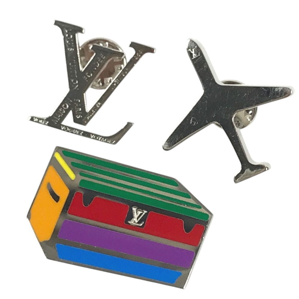 ルイヴィトン LOUIS VUITTON 阪急限定 トランク&飛行機&LVロゴ M63476 2018年 TIME CAPSULE 展 アクセサリー 3点セット ブローチ メタル マルチカラー