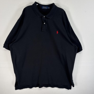 古着 ポロ・ラルフローレン POLO RALPH LAUREN 半袖 ポロシャツ ロゴ 刺繍 大きいサイズ 2ボタン XL ブラック 無地 メンズ